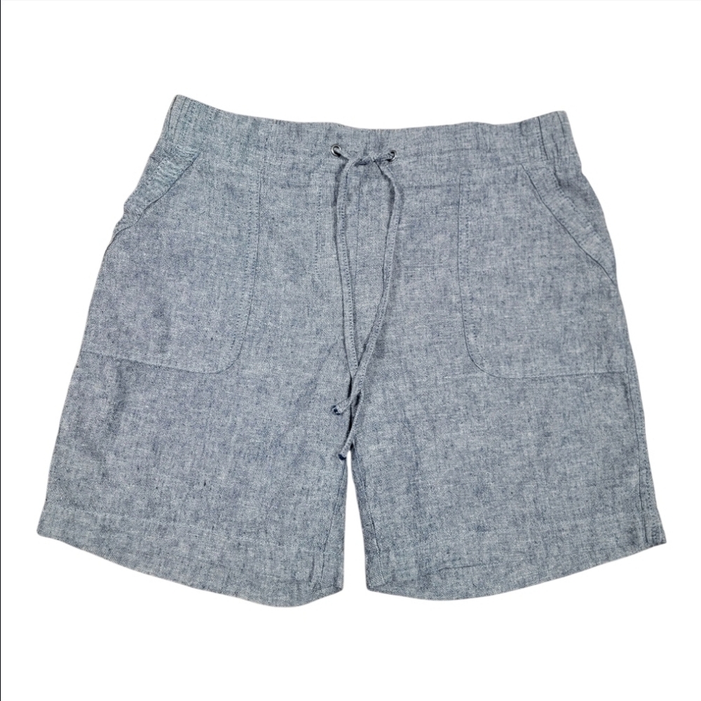 Talbots Drawstring Washed Linen Blend Shorts Womens Size 4 Blue Preppy Nautical